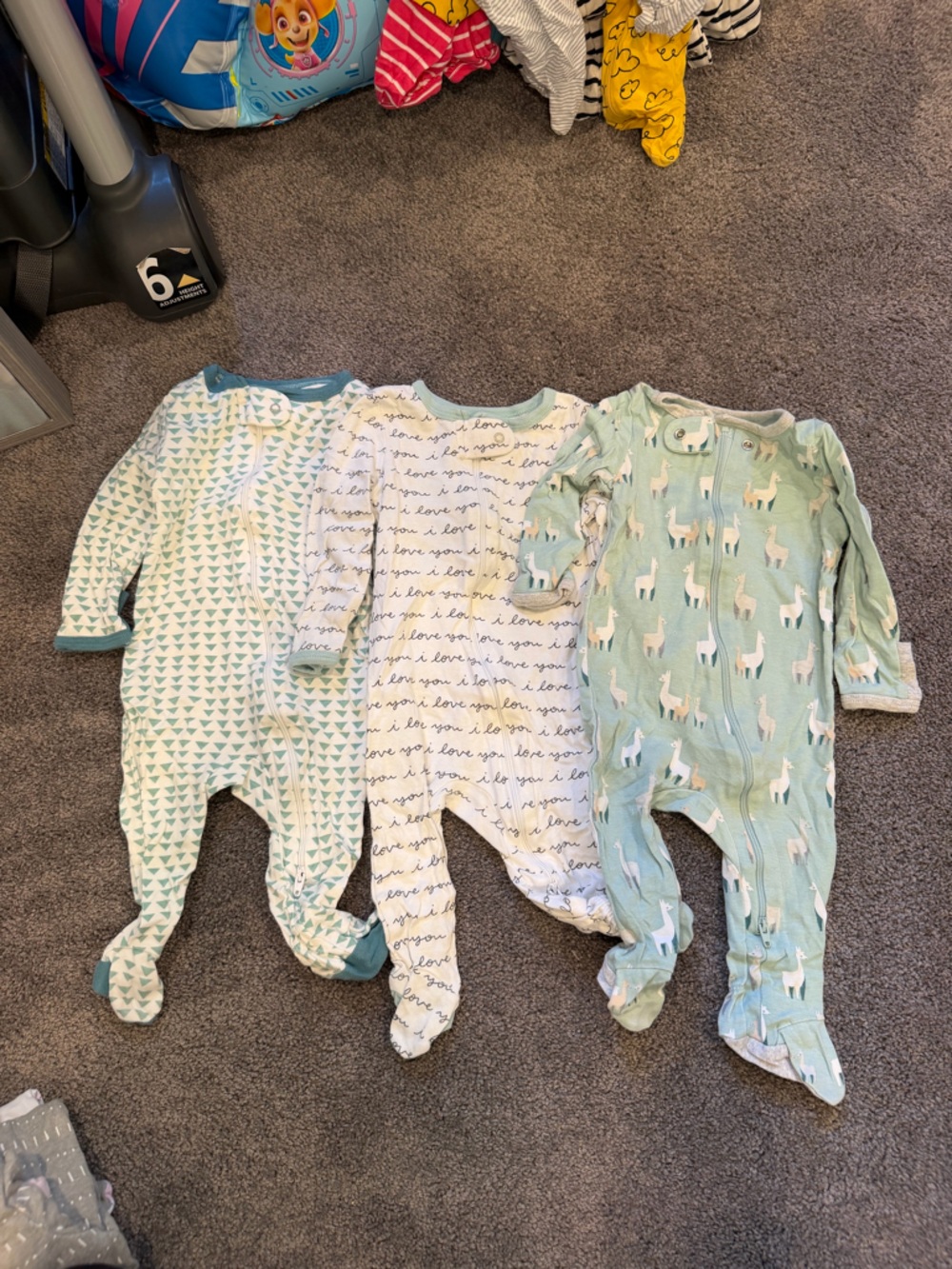 cloud island Mint & White Patterned Footed Pajama Set - 3 Pack